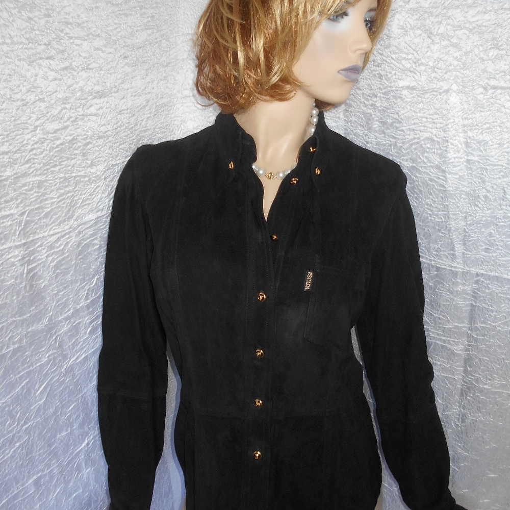 ESCADA Black Goat Velour Button Down jacket Sz 38